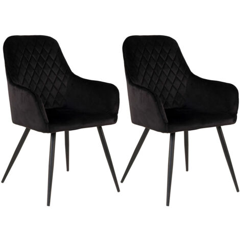 VIBY - Lot de 2 Fauteuils Velours Noir et Piétement Acier Noir (1/5)