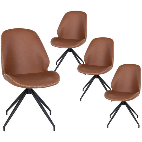 GAYA - Lot de 4 Chaises Incurvées Pivotantes Simili Marron (1/5)