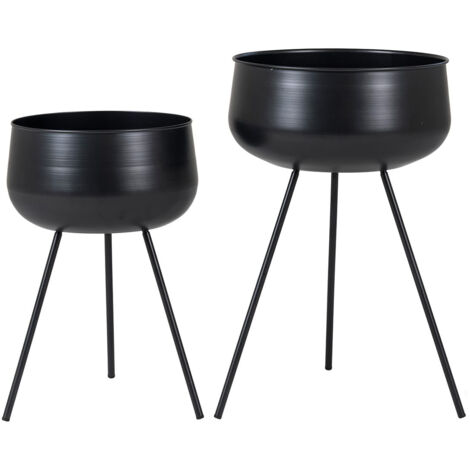 AZOK - Lot de 2 Cache-Pots sur Pieds en Métal Noir (1/4)