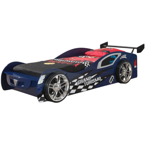 TURBO - Lit Voiture 90x200cm Bleu Style Racing (1/2)