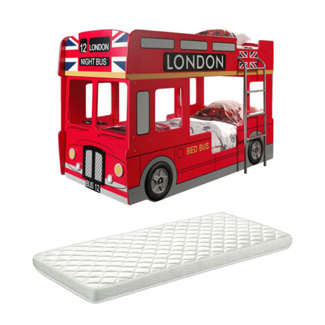 SOHO - Lits Superposés 90x200cm Bus Londres avec Leds + Matelas (1/2)