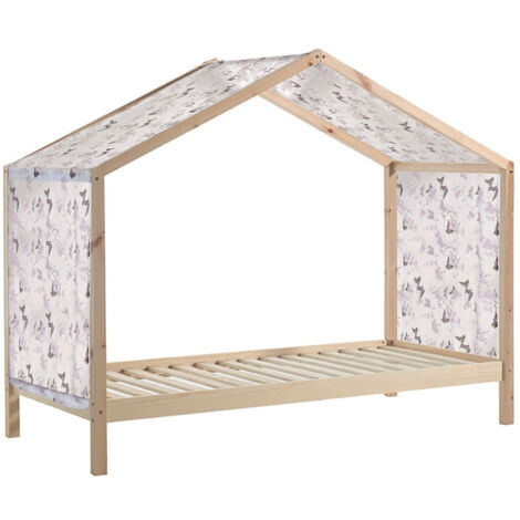 ARKAN - Lit Maison 90x200cm en Pin Massif Naturel avec Voile (1/3)
