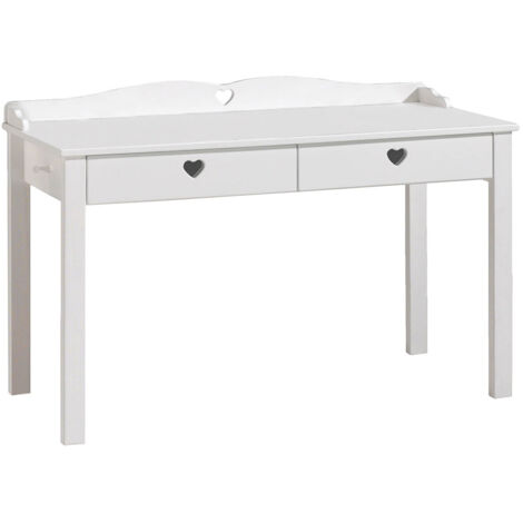 MILADY - Bureau 2 Tiroirs Blanc Poignées Coeurs Ajourées (1/2)