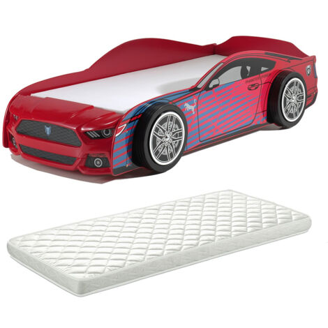 VELOCE - Lit Voiture de Sport 90x200cm Rouge et Bleu + Matelas (1/2)