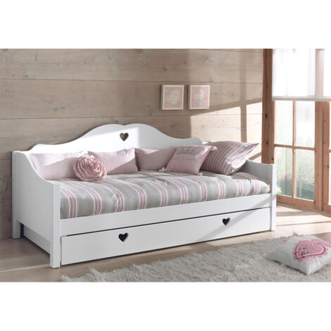 MILADY - Lit Banquette 90x200cm Blanc avec Tiroir de Lit (1/4)