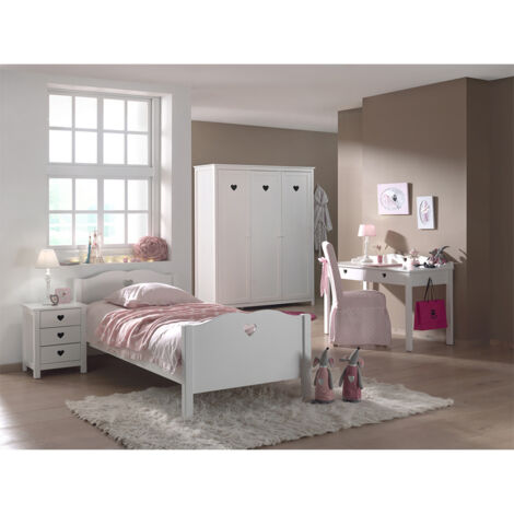 MILADY - Lit 90x200cm + Chevet + Armoire 3 Portes + Bureau (1/5)
