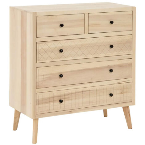 PAPLIO - Commode 5 Tiroirs en MDF et Bois de Peuplier