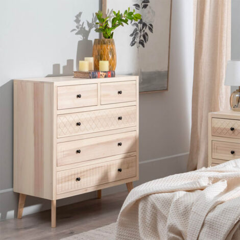PAPLIO - Commode 5 Tiroirs en MDF et Bois de Peuplier