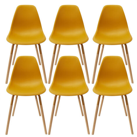 FLUK - Lot de 6 Chaises Polypropylène Jaune et Bois (1/5)
