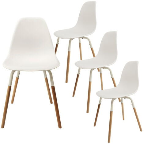 FLUK - Lot de 4 Chaises Polypropylène Blanc et Bois (1/5)