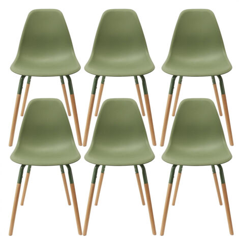 FLUK - Lot de 6 Chaises Polypropylène Vert et Bois (1/5)