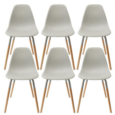 FLUK - Lot de 6 Chaises Polypropylène Gris et Bois (1/5)