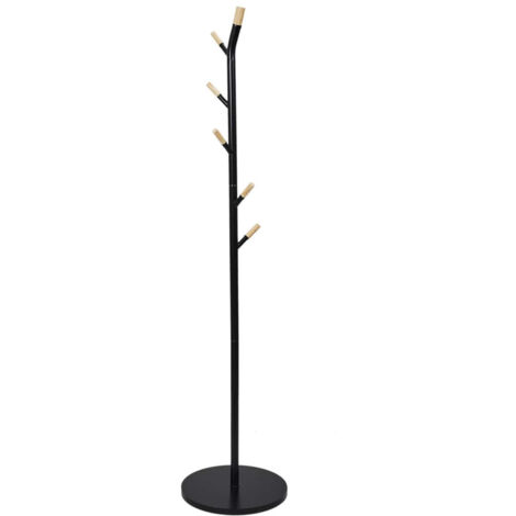 FORYA - Porte-Manteaux Noir et Effet Bois 6 Patères (1/3)