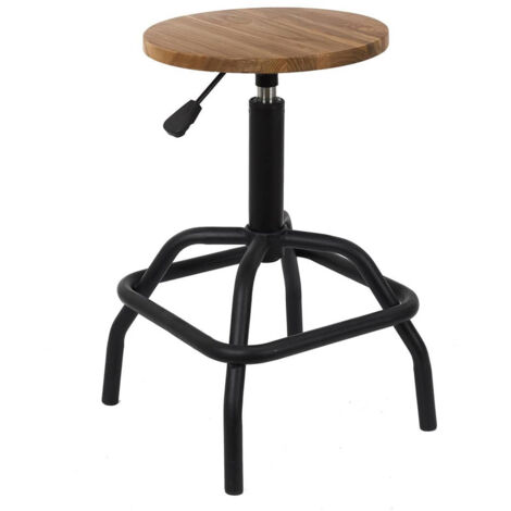 VARUS - Tabouret Réglable Vintage en Bois d'Orme et Métal (1/5)