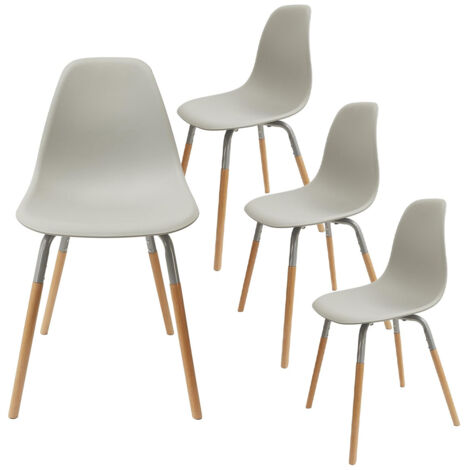 FLUK - Lot de 4 Chaises Polypropylène Gris et Bois (1/5)