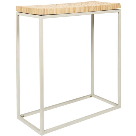 FREJ - Console avec Plateau Rondins de Bois Piétement Métal Blanc (1/5)