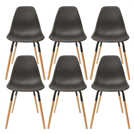 FLUK - Lot de 6 Chaises Polypropylène Noir et Bois (1/5)