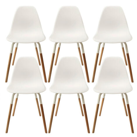 FLUK - Lot de 6 Chaises Polypropylène Blanc et Bois (1/5)