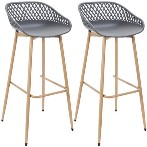 TRESSIE - Lot de 2 Tabourets Gris Pieds Effet Bois Verni (1/5)