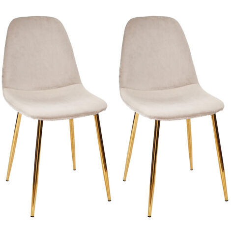 HOLLA - Lot de 2 Chaises Taupe Motif Ecailles Piétement Gold (1/5)