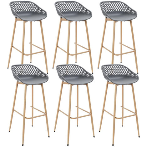 TRESSIE - Lot de 6 Tabourets Gris Pieds Effet Bois Verni (1/5)