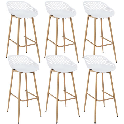 TRESSIE - Lot de 6 Tabourets Blancs Pieds Effet Bois Verni (1/5)