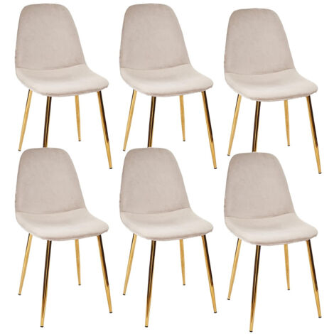 HOLLA - Lot de 6 Chaises Taupe Motif Ecailles Piétement Gold (1/5)