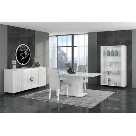 Altobuy – Séjour complet avec table allongeable 160-200cm – Buffet 4 portes avec leds – Argentier 2 portes avec leds – Fabrication italienne (1/5)