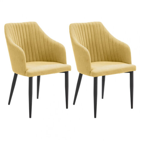 FASCA - Lot de 2 Fauteuils Tissu Jaune Surpiqures Verticales Pieds Métal Noir (1/5)
