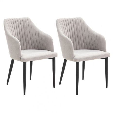 FASCA - Lot de 2 Fauteuils Tissu Gris Clair Surpiqures Verticales Pieds Métal Noir (1/5)