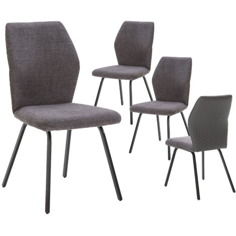 JASDA - Lot de 4 Chaises Bi-Matière Tissu et Simili Gris Anthracite (1/5)