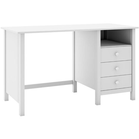DAVA - Bureau 3 Tiroirs en Pin Massif Blanc (1/5)