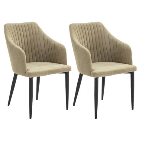 FASCA - Lot de 2 Fauteuils Tissu Vert Surpiqures Verticales Pieds Métal Noir (1/5)
