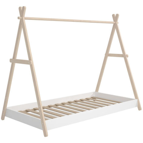 KANOA - Lit Tipi 90x200cm Hauteur Réglable en MDF et Pin Coloris Blanc (1/5)