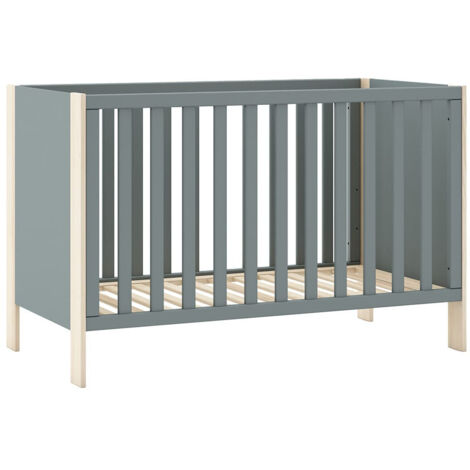 KAINA - Lit Bébé 60x120cm MDF et Pin Coloris Gris Vert et Naturel (1/5)