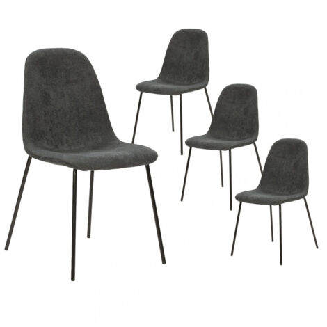 MARBIE - Lot de 4 Chaises Tissu Gris Anthracite Piétement Métal Noir (1/5)