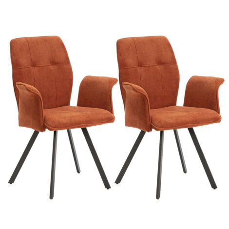 SELMA - Lot de 2 Fauteuils Tissu Marron Effet Tricoté Pieds Métal Noir (1/5)