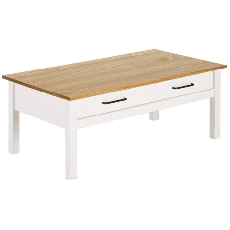 TINA - Table Basse Rectangulaire 1 Tiroir Bois Ciré et Blanc (1/4)