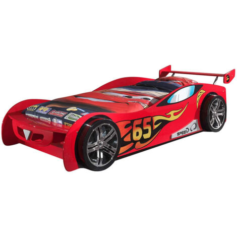 TURBO - Lit Voiture Racing 90x200cm Rouge Motifs Flammes (1/3)