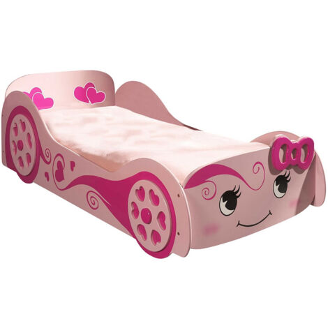 LOVELY - Lit Voiture 90x200cm Rose Motifs Coeurs (1/4)