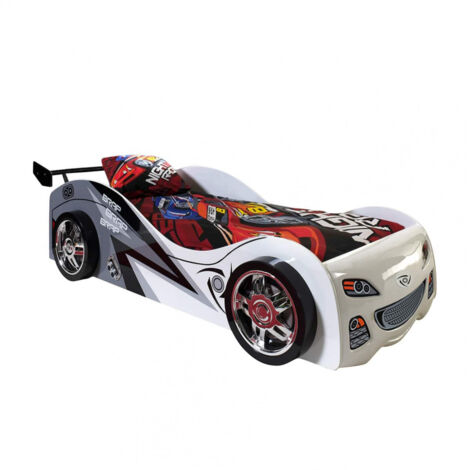 FASTER - Lit Voiture de Course 90x200cm Blanc Gris Noir (1/3)