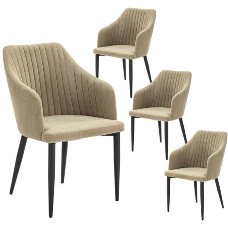 FASCA - Lot de 4 Fauteuils Tissu Vert Surpiqures Verticales Pieds Métal Noir (1/5)