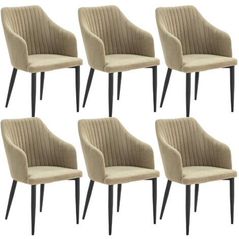 FASCA - Lot de 6 Fauteuils Tissu Vert Surpiqures Verticales Pieds Métal Noir (1/5)