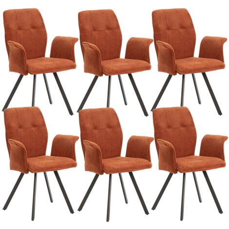SELMA - Lot de 6 Fauteuils Tissu Marron Effet Tricoté Pieds Métal Noir (1/5)
