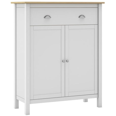 BASCO - Meuble d'Appoint 2 Portes 1 Tiroir en Pin Massif Naturel et Blanc (1/5)