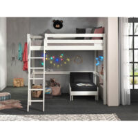 SLEEPY - Lit Mezzanine Blanc 140x200cm avec Fauteuil