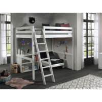 SLEEPY - Lit Mezzanine Blanc 140x200cm avec Fauteuil et Étagère