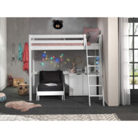 SLEEPY - Lit Mezzanine Blanc 90x200cm avec Fauteuil et Rangement