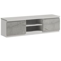 DEYTON - Meuble TV 2 Portes Laqué Blanc et Gris Marbré