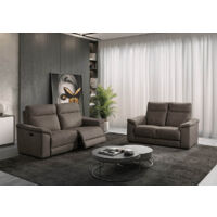 STANLEY - Canapé Relax Electrique 3 Places + Canapé 2 Places Fixe Tissu Gris Foncé